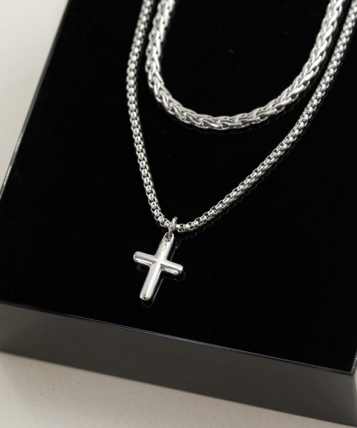 Alternative view of Double chain smykke i stål, kors