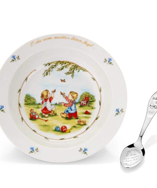 Eik Barn - Du som metter liten fugl, Grøtskål og skje, til pike 9767