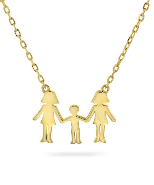 Familiesmykke i sølv med mor og gutt