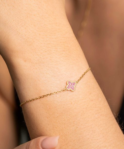 Alternative view of Armbånd i sølv med rosa zirkonia kløver