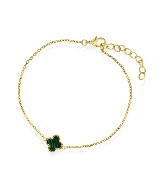 Kløver armbånd i forgylt sølv med grønn syntetisk malakitt