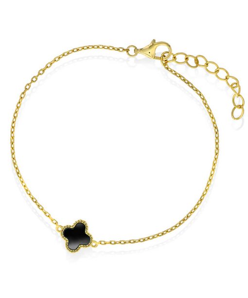 Armbånd sølv med sort firkløver