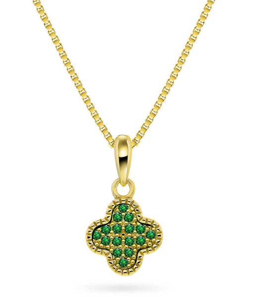 Smykke i sølv med grønn zirkonia kløver