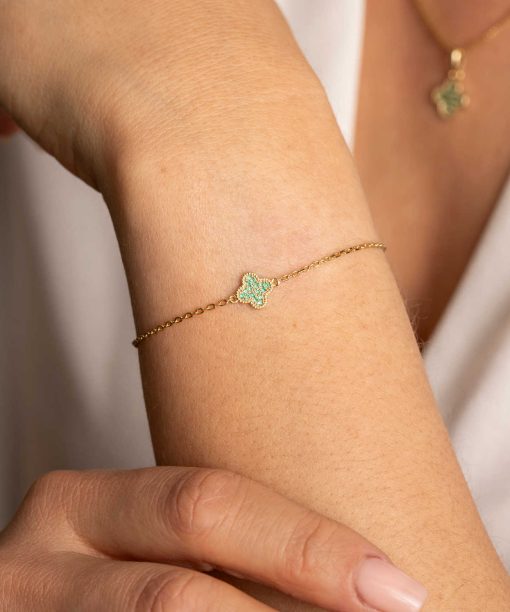 Alternative view of Armbånd i sølv med grønn zirkonia kløver