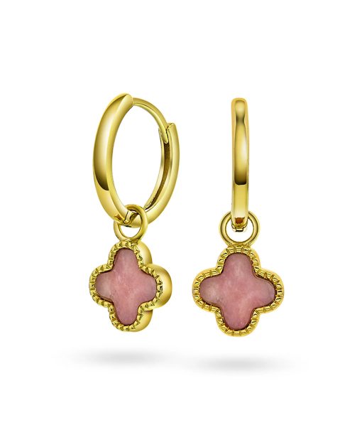 Kløver øreringer i forgylt sølv med rosa rhodokrositt
