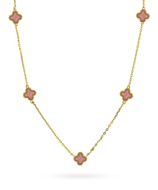 Kløver smykke i forgylt sølv med rosa rhodokrositt