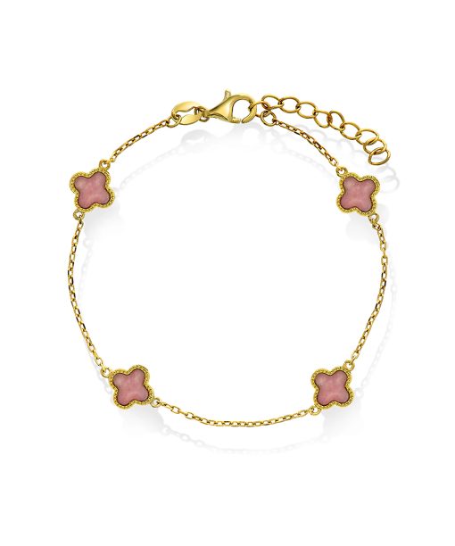 Kløver armbånd i forgylt sølv med rosa rhodokrositt