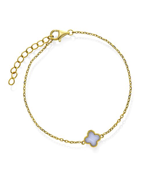 Kløver armbånd i forgylt sølv med lyseblå sodalitt