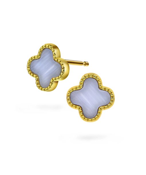 Kløver øredobber i forgylt sølv med lyseblå sodalitt