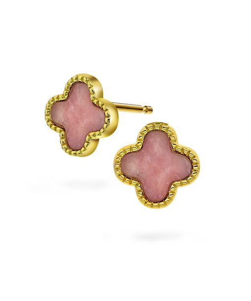 Kløver øredobber i forgylt sølv med rosa rhodokrositt