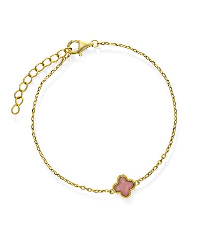 Kløver armbånd i forgylt sølv med rosa rhodokrositt