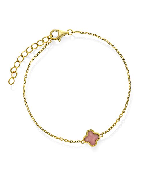 Kløver armbånd i forgylt sølv med rosa rhodokrositt