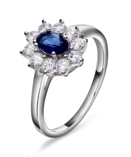 Royal ring i sølv med blå sten