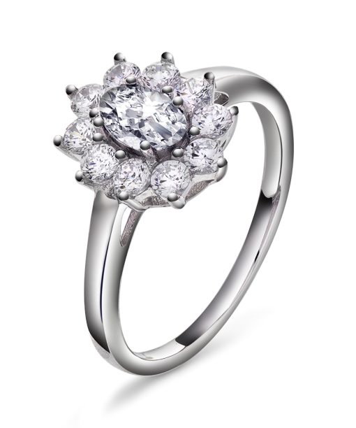 Royal ring i sølv med hvit sten