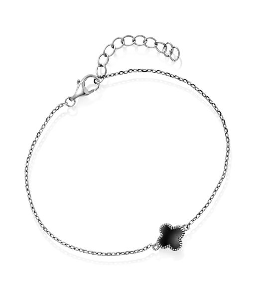 Kløver armbånd i 925 sølv med sort agat