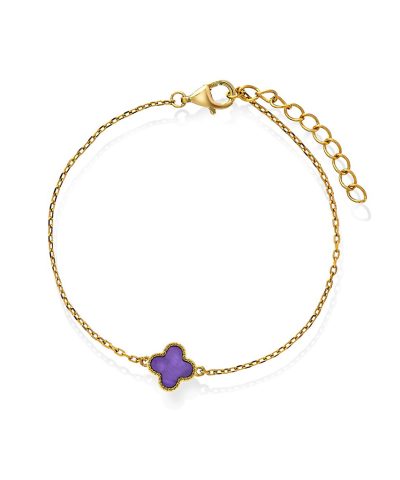 Pan Jewelry - Kløver armbånd i forgylt 925 sølv med lilla perlemor