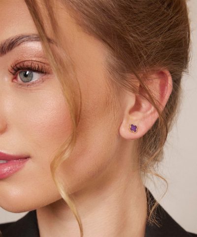 Alternative view of Pan Jewelry - Kløver øredobber i sølv med lilla perlemor