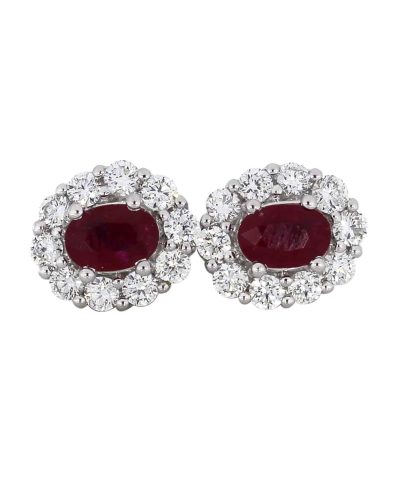 Diana Diamantøredobber i 14kt (585) Hvitt Gull med Rubin og 1.00ct TW/SI Diamanter