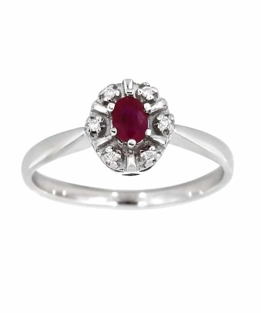 Hvitt gull ring med rubin og diamanter