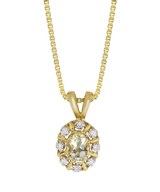 Diana Diamantanheng i Gult Gull med Grønn Ametyst og 0.08ct TW/SI Diamanter