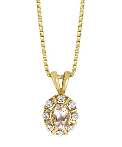 Diana Diamantanheng i Gult Gull med Rosekvarts og 0.08ct TW/SI Diamanter