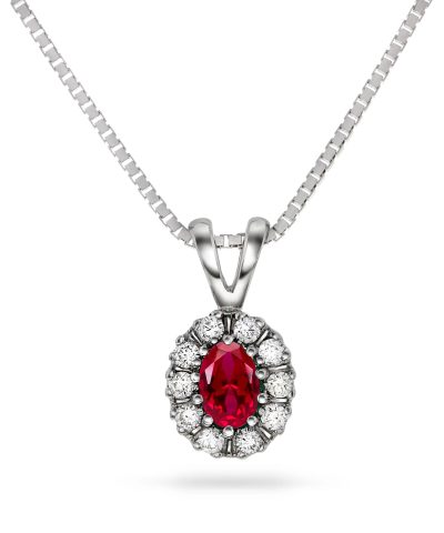 Diana Diamantanheng i Hvitt Gull med Rubin og 0.25ct TW/SI Diamanter