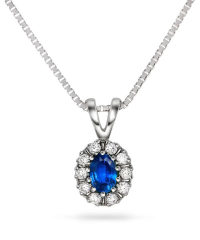 Diana Diamantanheng i Hvitt Gull med Safir og 0.25ct TW/SI Diamanter