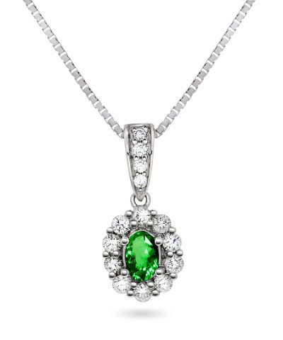 Diana Diamanthalssmykke i Hvitt Gull med Smaragd og 0.50ct TW/SI Diamanter