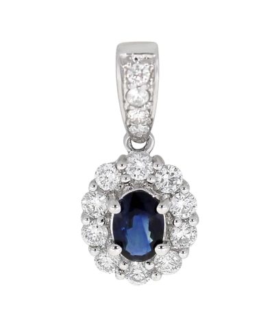 Alternative view of Diana Diamanthalssmykke i Hvitt Gull med Safir og 0.50ct TW/SI Diamanter