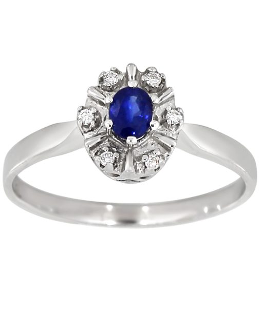 Diana Diamantring med safir i hvitt gull, 0.03ct TW/SI