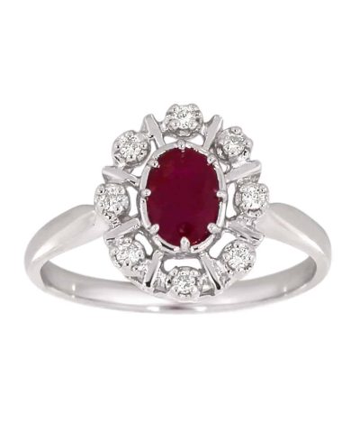 Diana Diamantring med rubin i hvitt gull, 0.08ct TW/SI