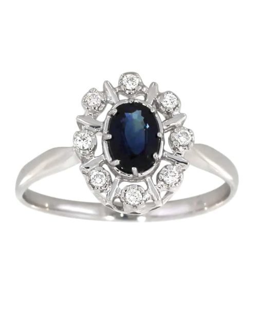 Diana Diamantring med safir i hvitt gull, 0.08ct TW/SI
