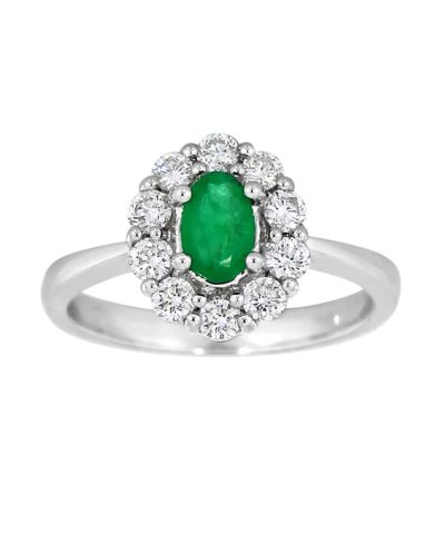 Diana Diamantring med smaragd i hvitt gull, 0.50ct TW/SI