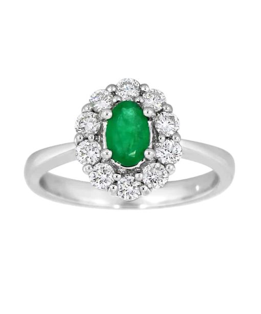 Diana Diamantring med smaragd i hvitt gull, 0.50ct TW/SI