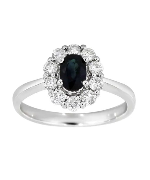 Diana Diamantring med safir i hvitt gull, 0.50CT TW/SI